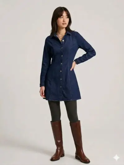 Vestido camisero de mezclilla azul oscuro - miniatura 1