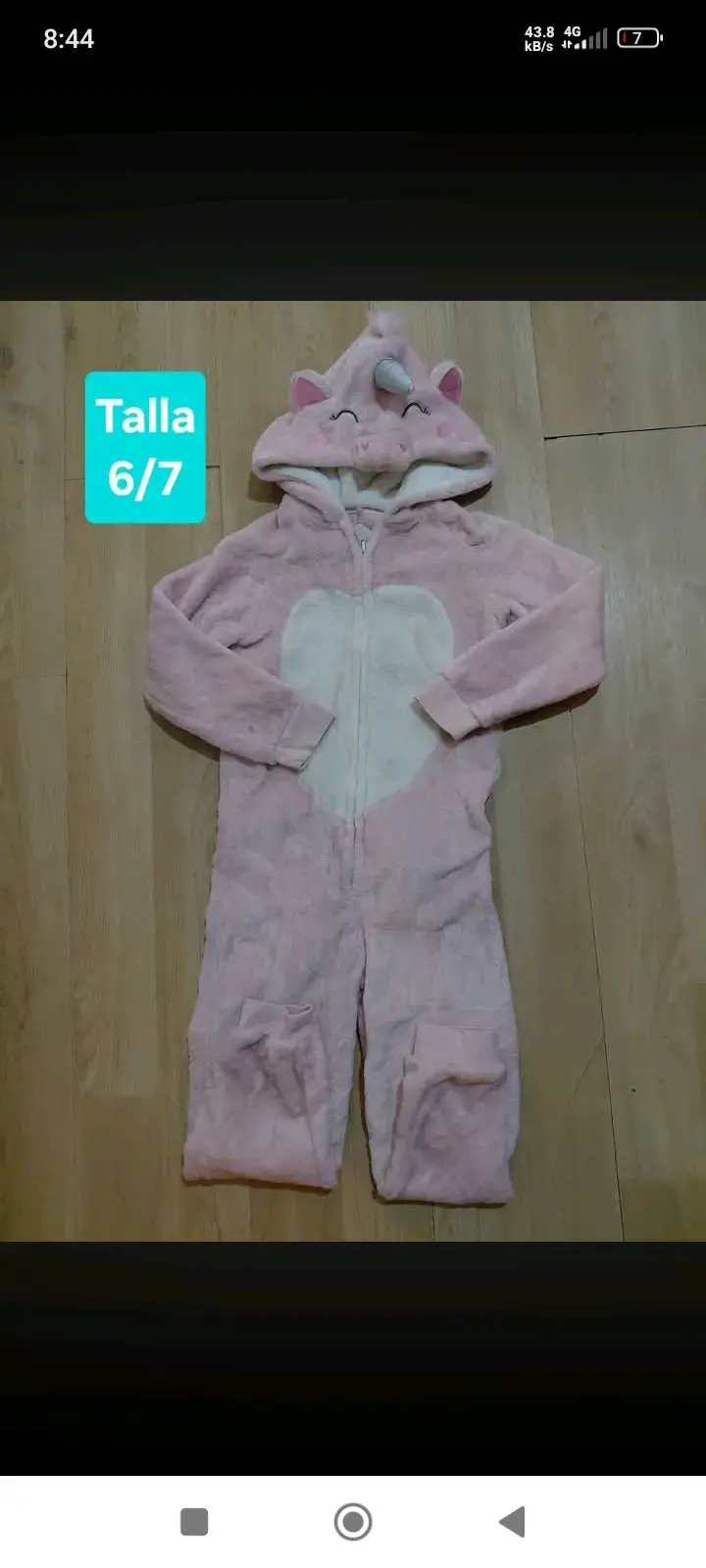 Pijama enterito unicornio talla 6/7 para niña