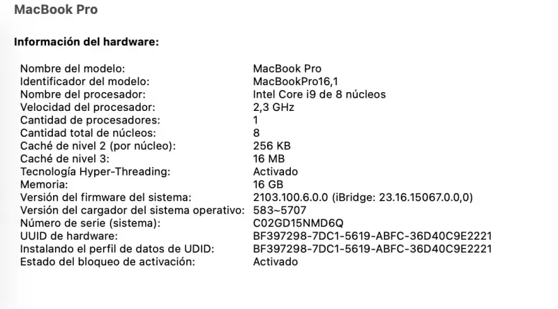 MacBook Pro 16 pulgadas Intel Core i9 16GB RAM - 4