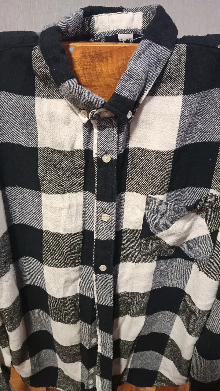 Camisa de franela a cuadros blanco y negro - 3