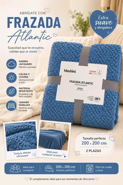 Frazada Mashini Atlantic 2 Plazas Suave y Acolchada - miniatura 2