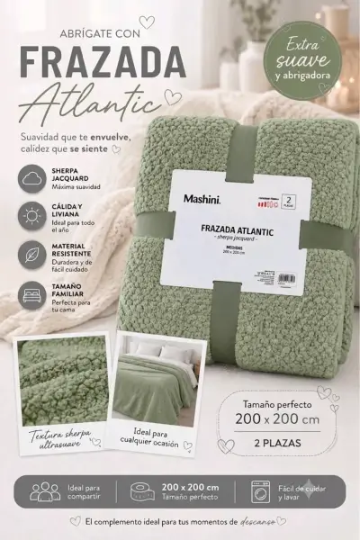Frazada Mashini Atlantic 2 Plazas Suave y Acolchada - miniatura 3