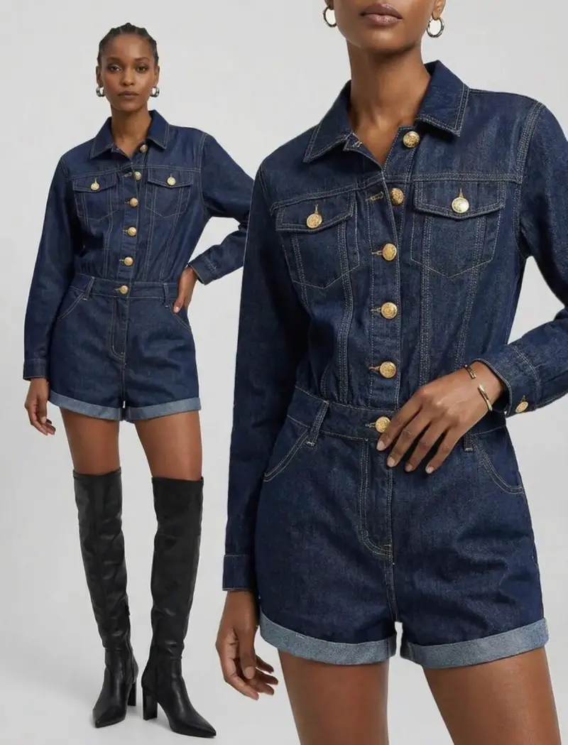 Jumpsuit de mezclilla azul oscuro para mujer - 2