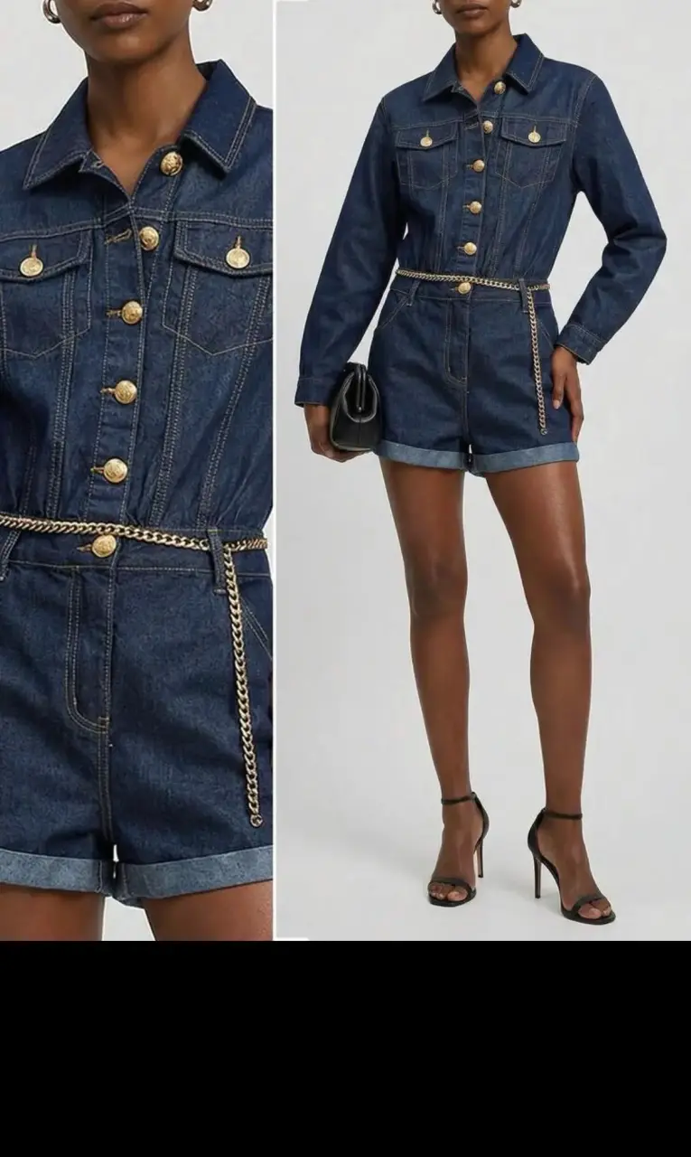 Jumpsuit de mezclilla azul oscuro para mujer - 3