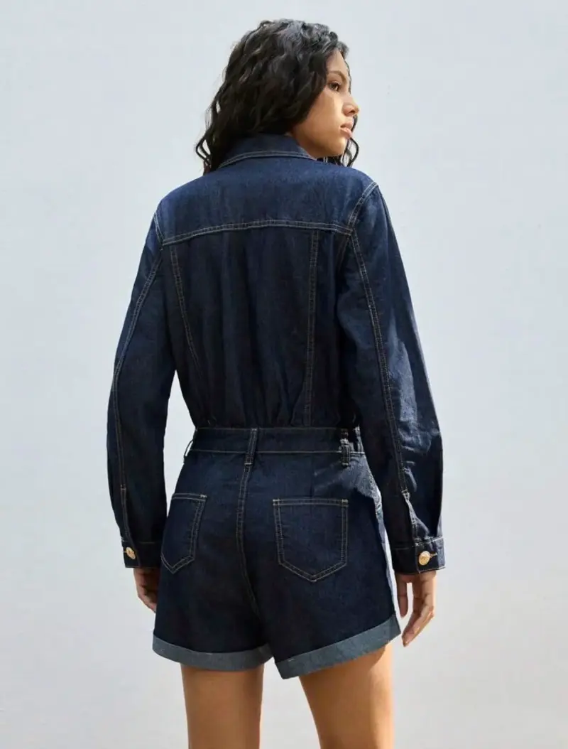 Jumpsuit de mezclilla azul oscuro para mujer - 4
