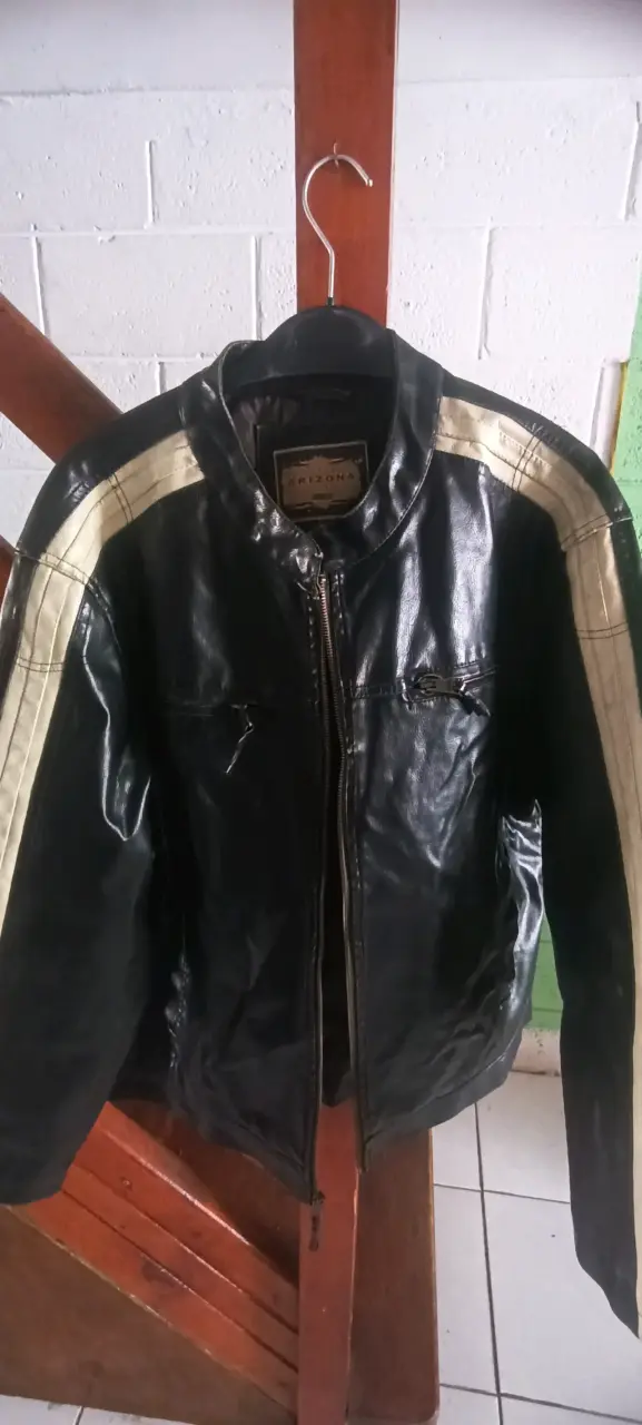 Chaqueta de cuero negra Arizona con rayas - 1