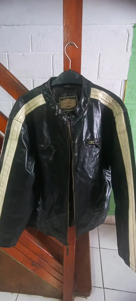 Chaqueta de cuero negra Arizona con rayas - 2