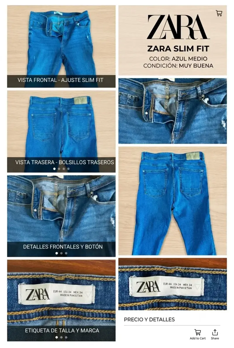 Jeans Zara Slim Fit Azul Medio 42 Eur - 1