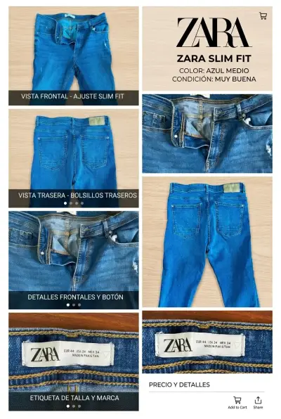 Jeans Zara Slim Fit Azul Medio 42 Eur - miniatura 1