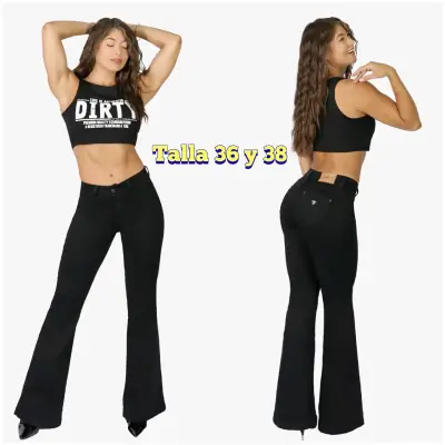 Pantalones acampanados negros para mujer - miniatura 1