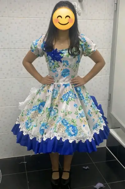 Vestido de cueca floral azul y blanco - miniatura 1