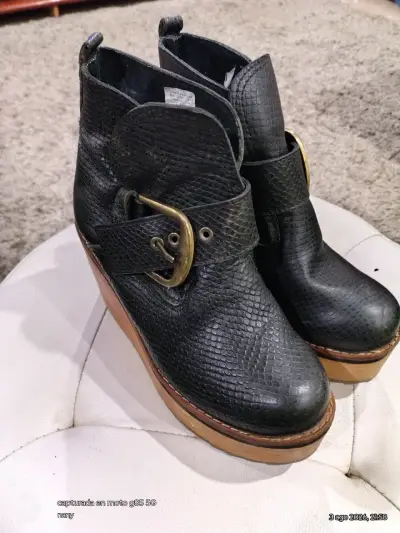 Botines de cuero negro con plataforma y cierre lateral - miniatura 5