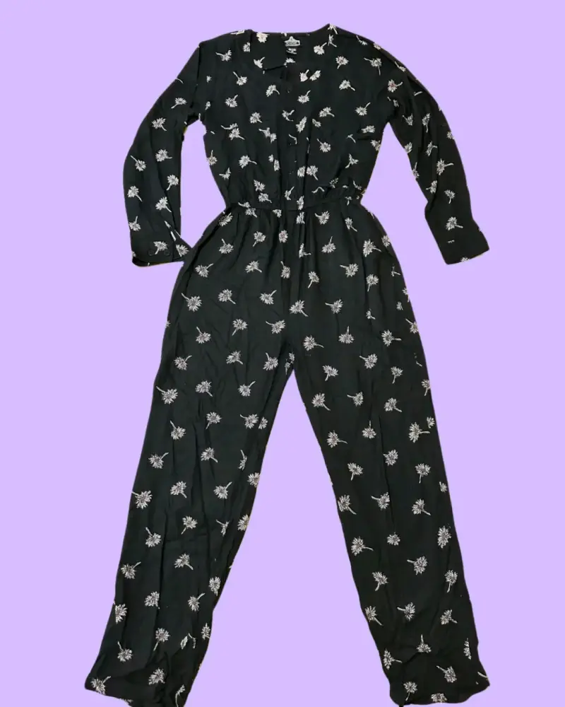 Enterito negro con estampado floral - 1