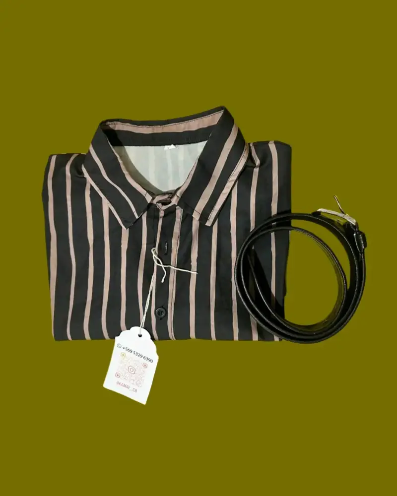 2 Camisa de hombre a rayas con cinturón - 1