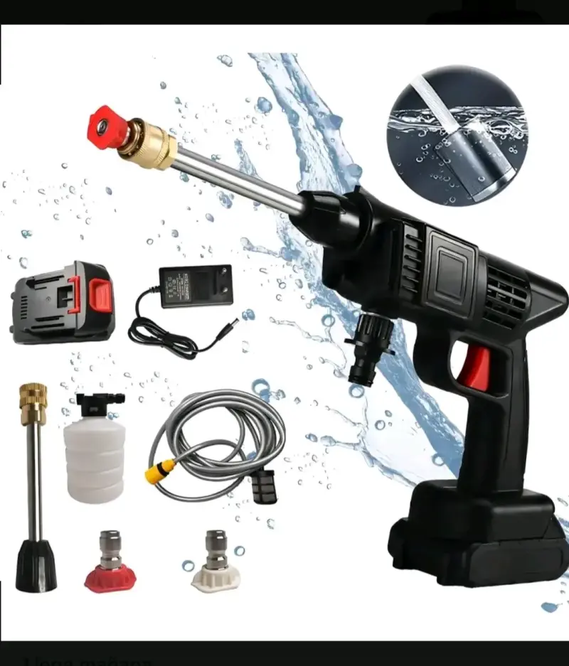 Hidrolavadora portátil a batería con accesorios - 1