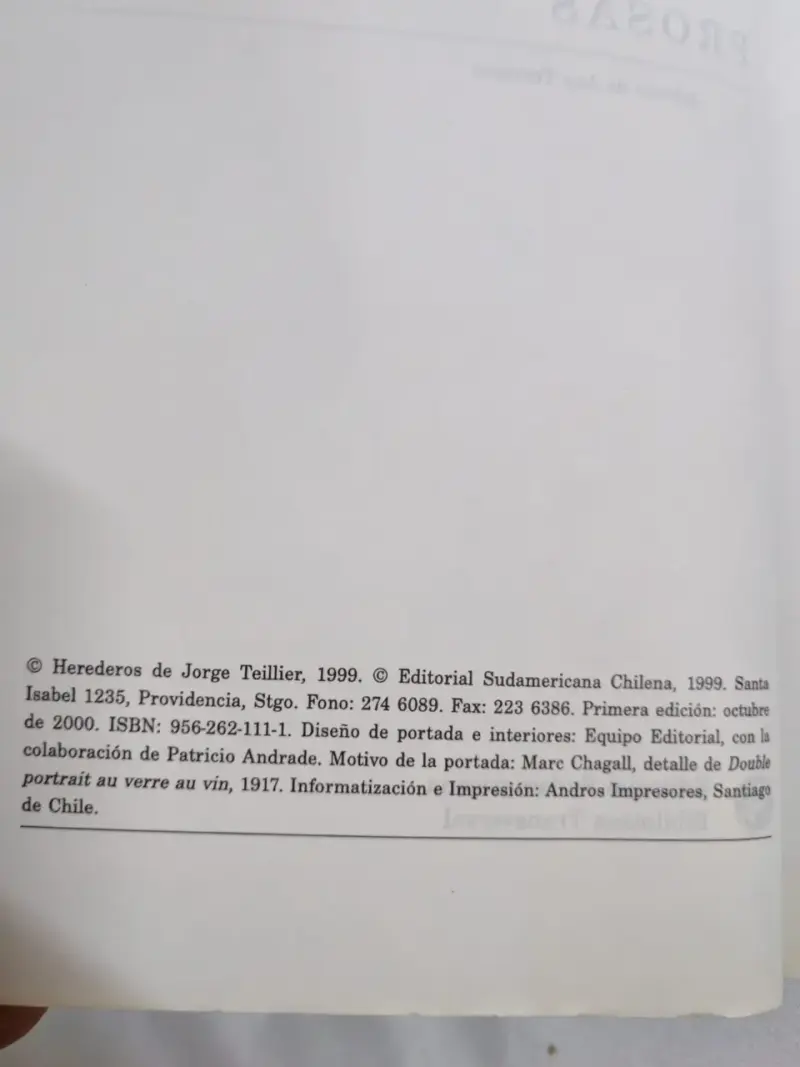 Libro 'Prosas' de Jorge Teillier primera edición - 2