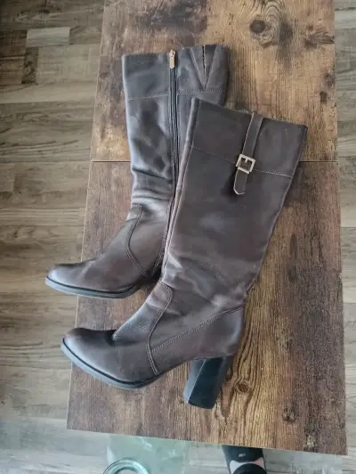 Botas de cuero marrón con tacón alto Gacel - miniatura 1