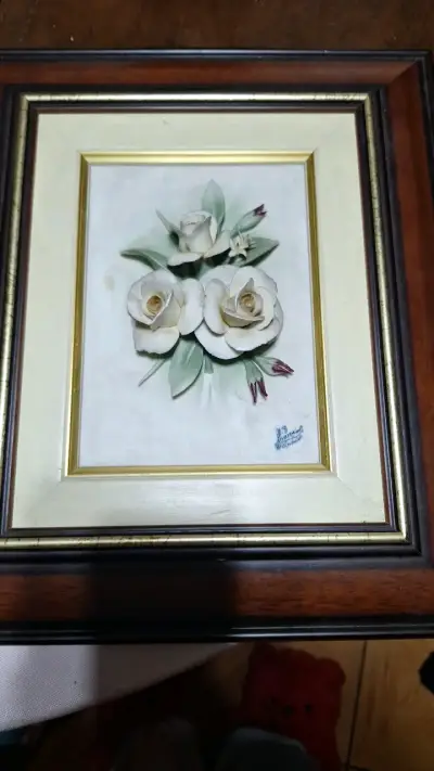 Cuadro de flores en relieve con marco de madera - miniatura 1