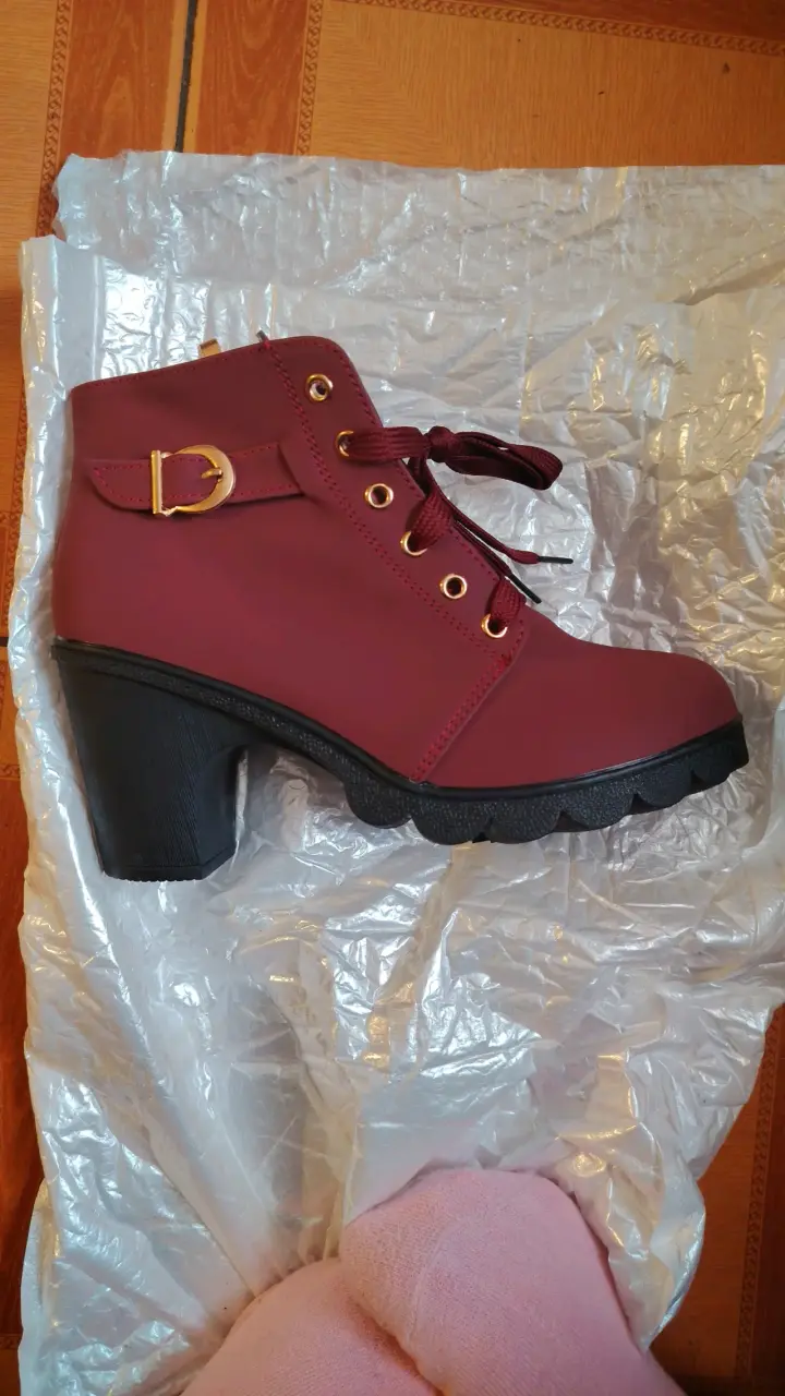 Botines de mujer burdeos con tacón grueso - 2