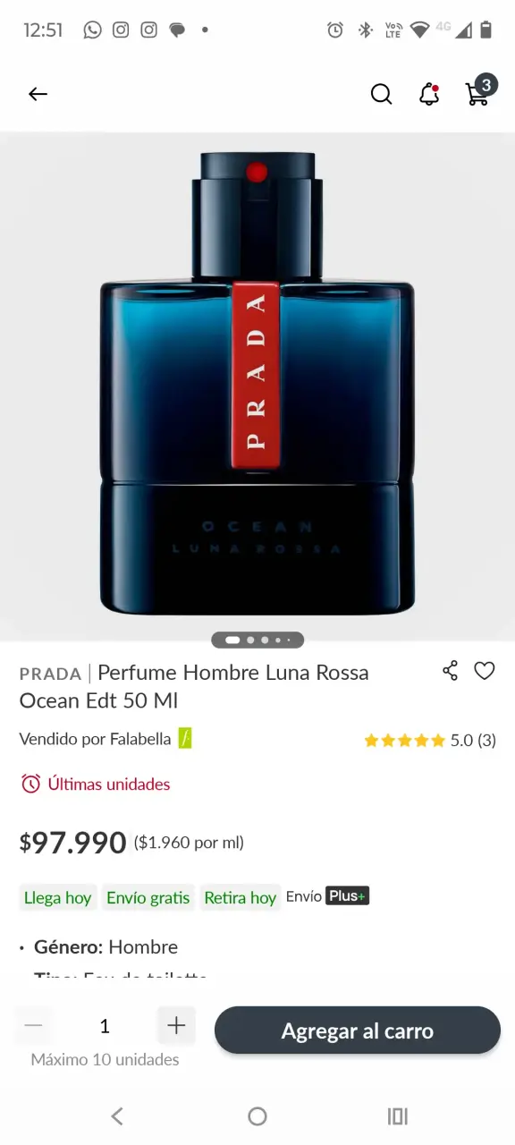 Perfume Prada Luna Rossa Ocean EDT 50 ml para Hombre - 3
