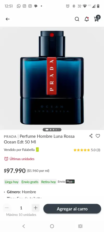 Perfume Prada Luna Rossa Ocean EDT 50 ml para Hombre - miniatura 3