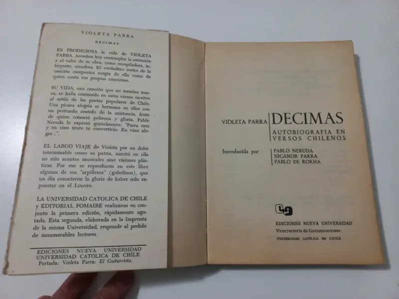 Libro Décimas de Violeta Parra 2da edición 1972 - 2