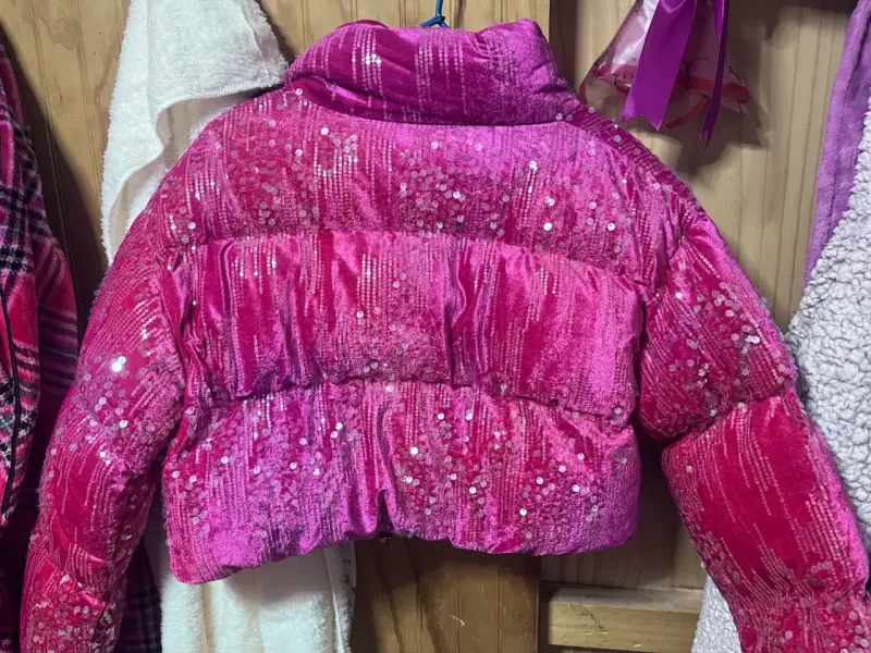 Chaqueta puffs rosa con lentejuelas - 2