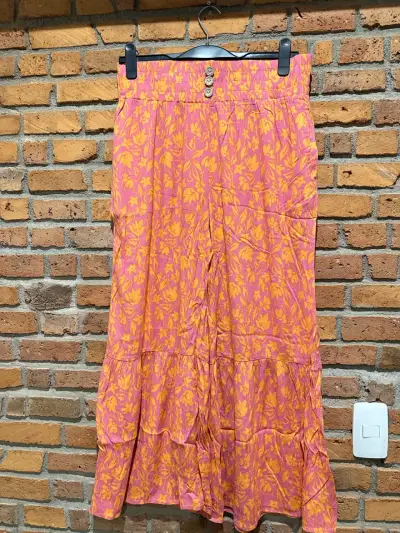 Pantalón  palazzo  floral rosa y naranja - miniatura 1