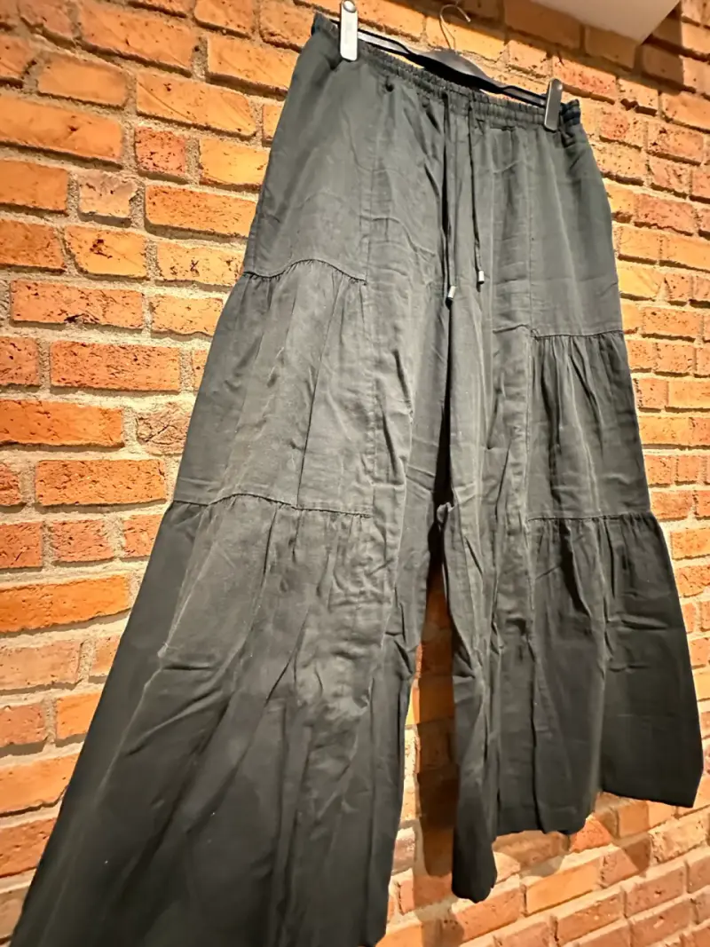 Pantalones anchos negros de lino mujer - 1