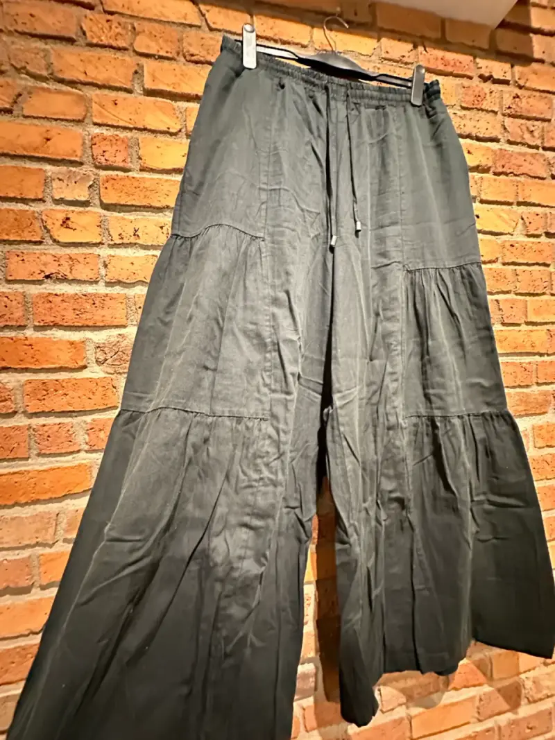 Pantalones anchos negros de lino mujer - 2
