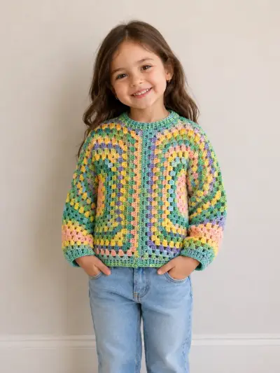 Chaleco tejido a crochet multicolor para niños - miniatura 5