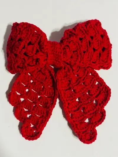 Lazo de cabello tejido a crochet rojo - miniatura 2