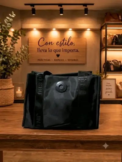 Bolso de mano azul y negro con diseño moderno - miniatura 2