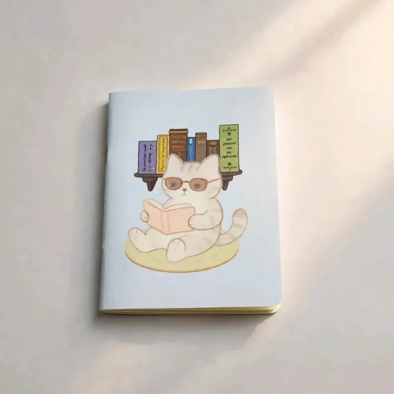 Libreta con diseño de gato lector