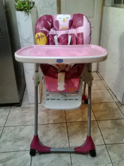 Silla de comer para bebé Chicco rosa con diseño de búho - miniatura 1