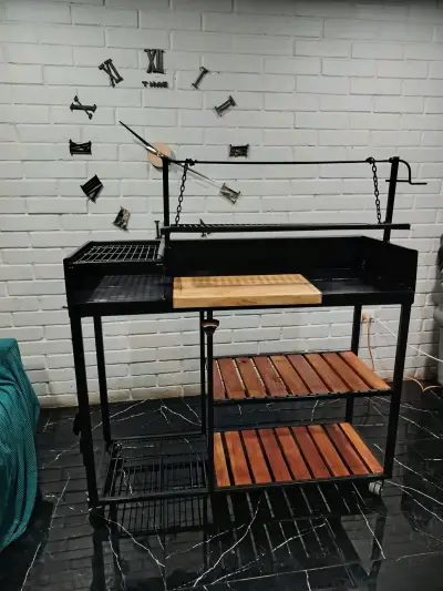 Parrilla de lujo  de acero con estantes de madera - miniatura 1