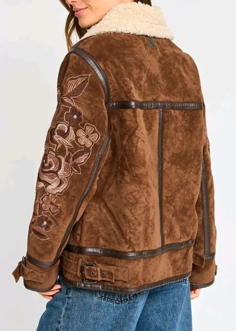 Chaqueta de mujer marrón con bordados florales - 2
