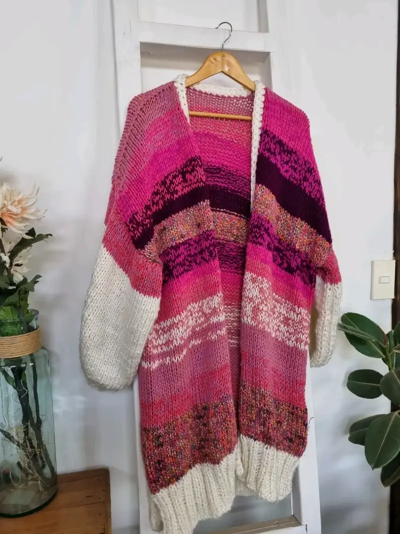 Cardigan tejido a mano multicolor para mujer - 1