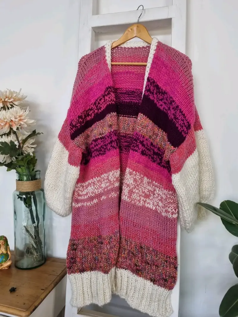 Cardigan tejido a mano multicolor para mujer - 2