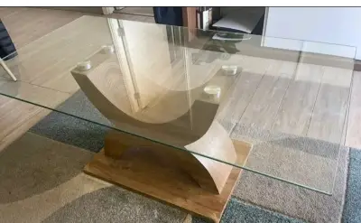 Mesa de Centro de Vidrio y Madera Moderna - miniatura 1