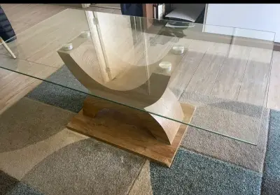 Mesa de Centro de Vidrio y Madera Moderna - miniatura 3