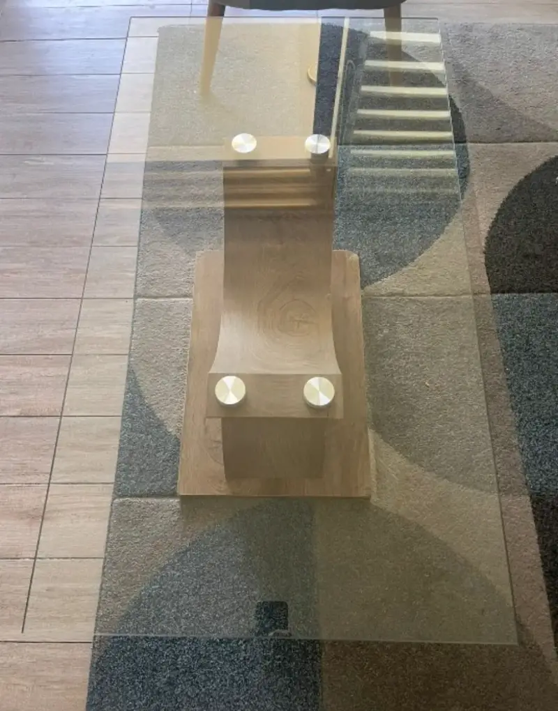 Mesa de Centro de Vidrio y Madera Moderna - 4