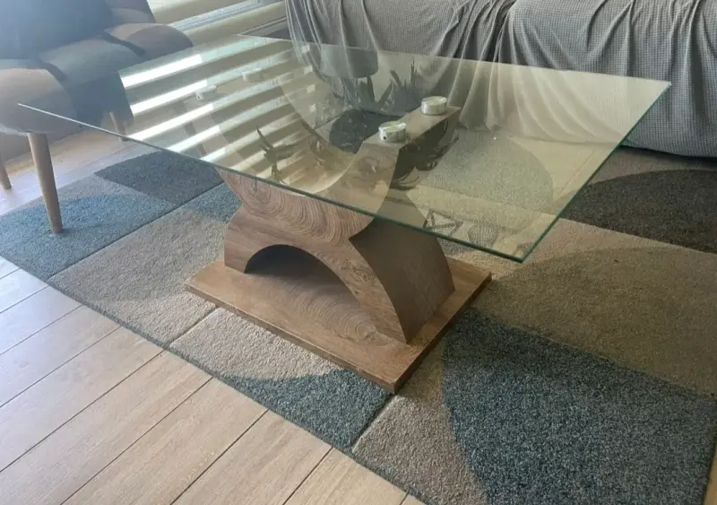 Mesa de Centro de Vidrio y Madera Moderna - 6
