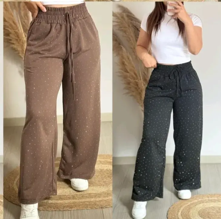 Pantalones anchos de mujer con diseño de puntos