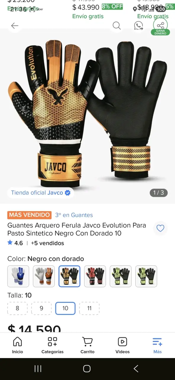Guantes de arquero Javco Evolution negro y dorado