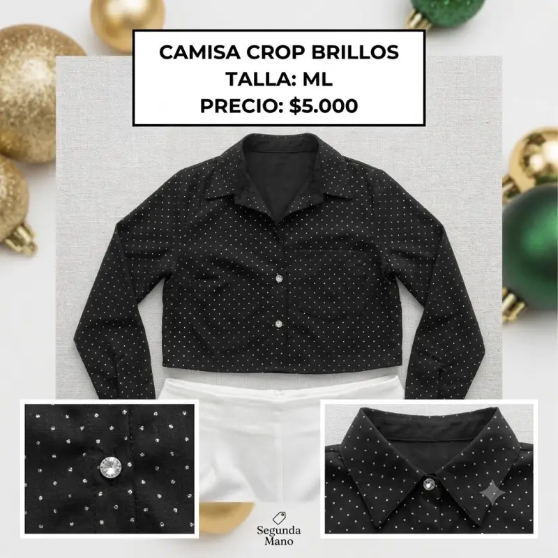 Camisa Crop Negra con Brillos Talla M-L - 2