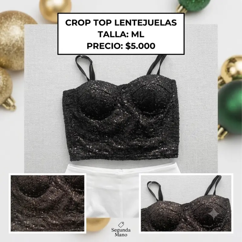 Crop top negro con lentejuelas - 2