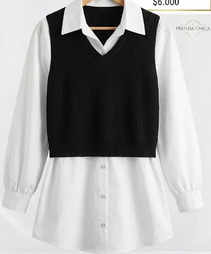 Camisa blanca con chaleco negro estilo dress - 1