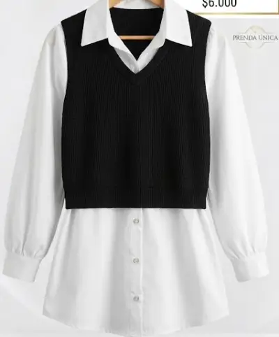 Camisa blanca con chaleco negro estilo dress - miniatura 1