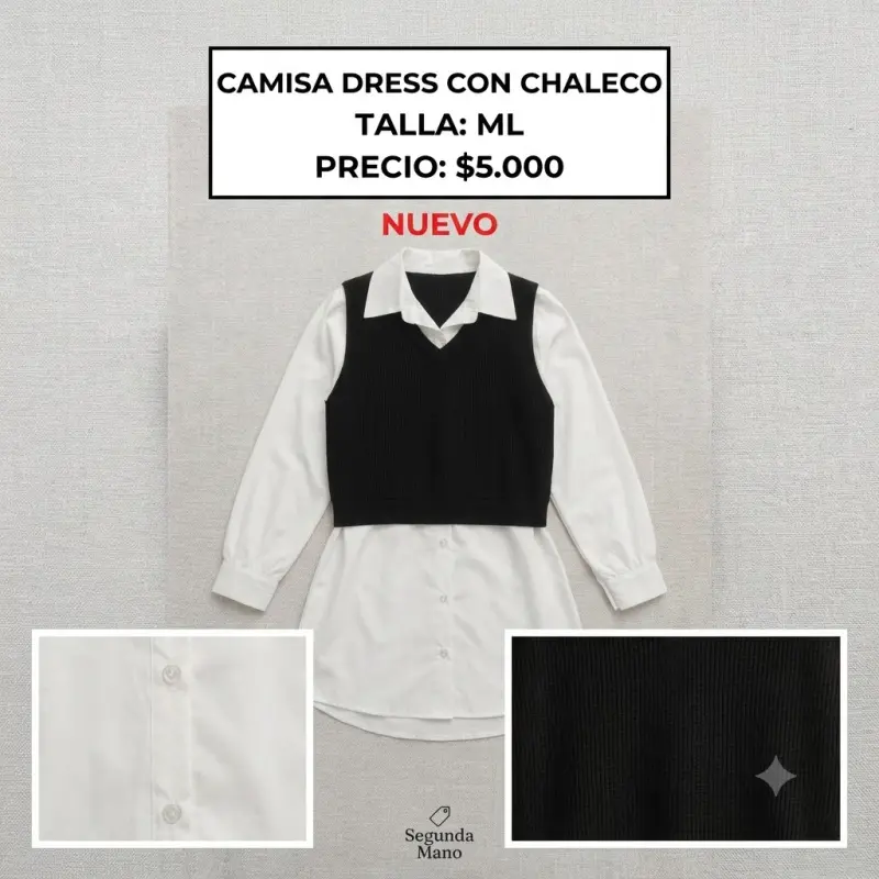 Camisa blanca con chaleco negro estilo dress - 2
